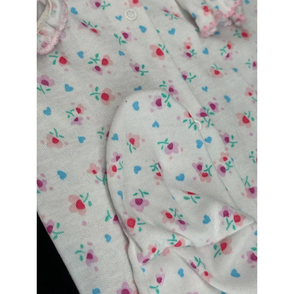 Vintage 90s Playskool Baby Sleeper Pajamas Floral Hearts USA 6-12M